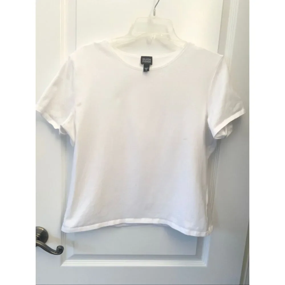 Eileen Fisher White Cotton Knit T-Shirt - Picture 4 of 4